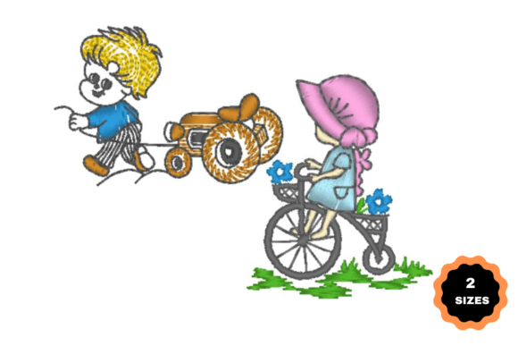 Boy and Girl Playing Embroidery Design Review for Small Business Merch