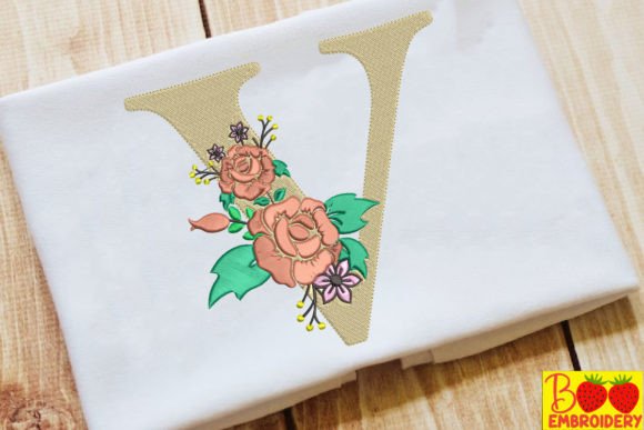 Letter V and Flower for Holiday Embroidery