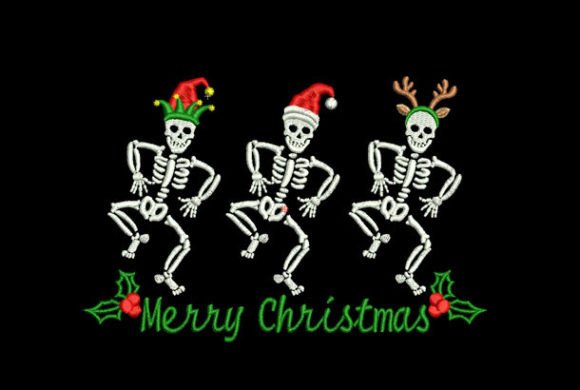 Skeletons Dancing at Christmas Embroidery Design